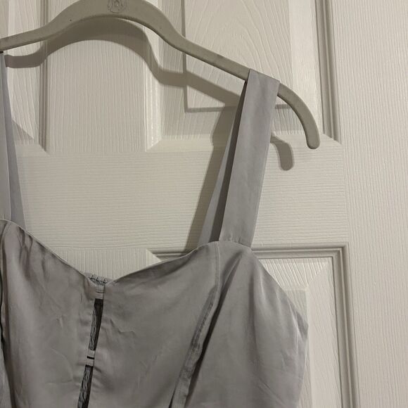 Good American Tank Top Silver Blue Double Bar Satin Cut Out Crop Smocked Medium - Picture 2 of 10